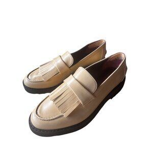Franco Sarto Cello Loafers Women's Sz 7M Beige Kiltie Slip On Shoes Faux Leather